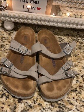 Birkenstock Triple-Strap Sandals in Light Gray